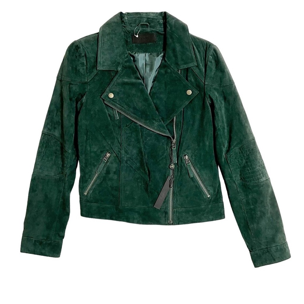 BlankNYC Green Suede Leather Moto Jacket Zip Biker Cropped